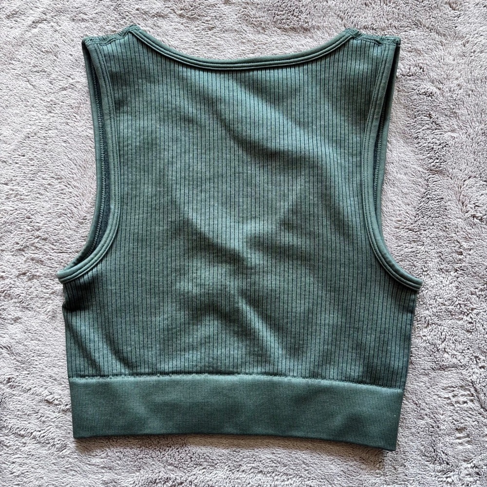 Aerie Offline Ribbed V Neck Sports Bra Tank Top Green Size Small - Picture 3 of 4